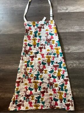Colorful Whimsical Cat Print Kitchen Apron Adjustable Neck Dual Front Pockets